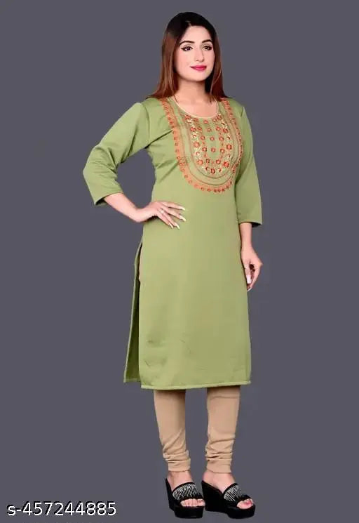Woolen winter kurti with three-quarter sleeves, solid design, warm and cozy for women's party wear, handcrafted embroidery, Indian origin L: Bust 40in, Size Length 42in, XL: Bust 42in, Size Length 42in, XXL: Bust 44in, Size Length 42in