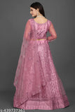 Elegant pink net semi-stitched Lehenga Choli with extra inner and dupatta, ideal for weddings, festivals, parties - Indian embroidered work on pink net fabric