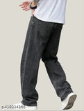Grey men's denim baggy pants, solid pattern, size 28/30/32, made in India