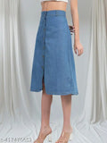 Denim, western-stylish light flared mini skirt for women, plain fabric with solid pattern