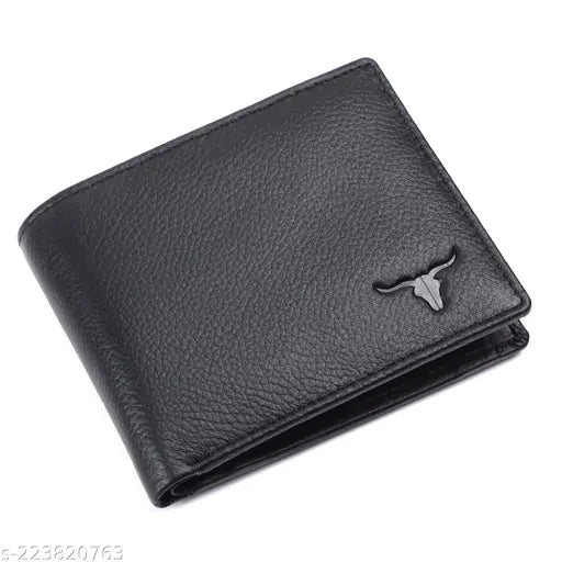 Black original leather men's wallet, RFID-protected with 2 compartments for essential money and documents
