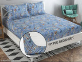 Fine cotton, botanical-patterned elastic fitted bedsheet. Ideal for summer, double size with 2 pillow covers