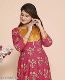 Rayon Cotton full frill Anarkali Kurti for all occasions, stylish design, white, three-quarter sleeves