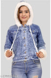 Stylish long-sleeved solid denim huddy jacket for women (India), XS - M sizes available