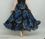 Raabta blue leaf print Georgette skirt, blue leaf printed net skirts for women in sizes 28, 30, 32, 34 (India origin)
