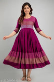 Rayon printed Aaradhya Anarkali Kurta, three-quarter sleeves, round neck, flared hemline. Indian ethnic wear with checkered print, ideal for everyday casual wear