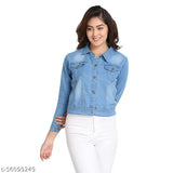 Blue denim waistcoat for women - Solid design, collared neckline, two side pockets