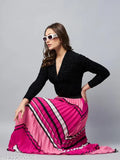 Satin striped net pink pleated skirt for women, StyleStone Women's size 30-38, made in India