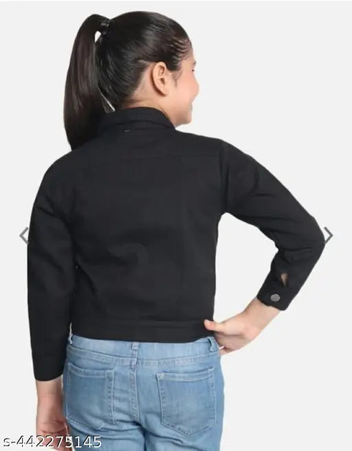 Black cotton blend kid jacket, solid pattern for 5-6 years old, made in India
