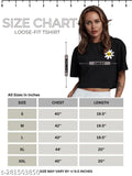 Black cotton blend oversized crop t-shirt with smart flower print for women's & girls, loose fit, round neck, half sleeves