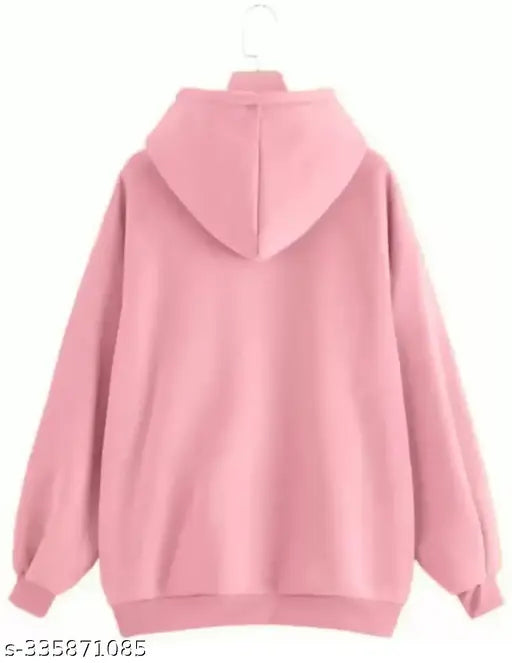 Pink BTS print fleece hoodie, stylish women's/girls wear with long sleeves, solid pattern, India origin