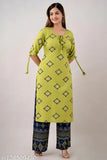 Green rayon floral kurti with printed plazo set for women, ideal for parties and events