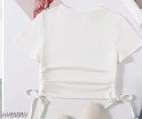 Stylish cotton blend crop top for women, solid pattern, slim fit