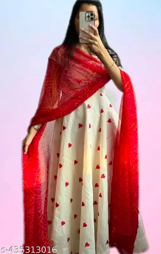 Red georgette printed net gown with short sleeves, available in sizes S-XXL. Indian fashion apparel
