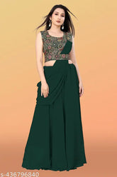 Georgette embroidered kurta sets, sleeveless, ready-to-wear in Georgette and Malai Crape. Indian ethnic wear for S-XXL sizes