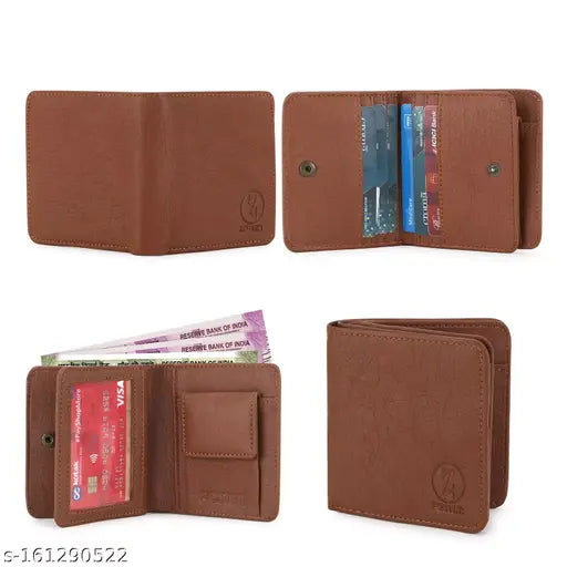 Tan faux leather wallet, 2 compartments, modern design, perfect gift