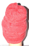 Woolen cap set, solid pattern wool hat for women and girls with fur lining, Made in India