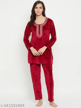 Women's velvet winter kurti & pajama set, Kashmiri design, soft and breathable fleece for homewear, ideal gift option