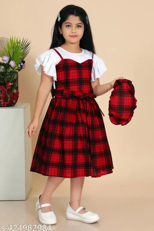 Cotton girls' floral princess dress with fabric hat cap by JG LIMA FASHION - cute, printed net, short-sleeved party outfit for 2-9 years old girls (20in-32in)