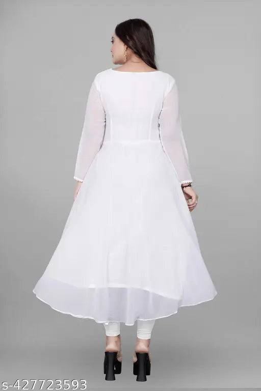 Georgette partywear long gown and kurtis for women, solid-colored three-quarter sleeve dress with matching kurti, Indian fashion for special occasions