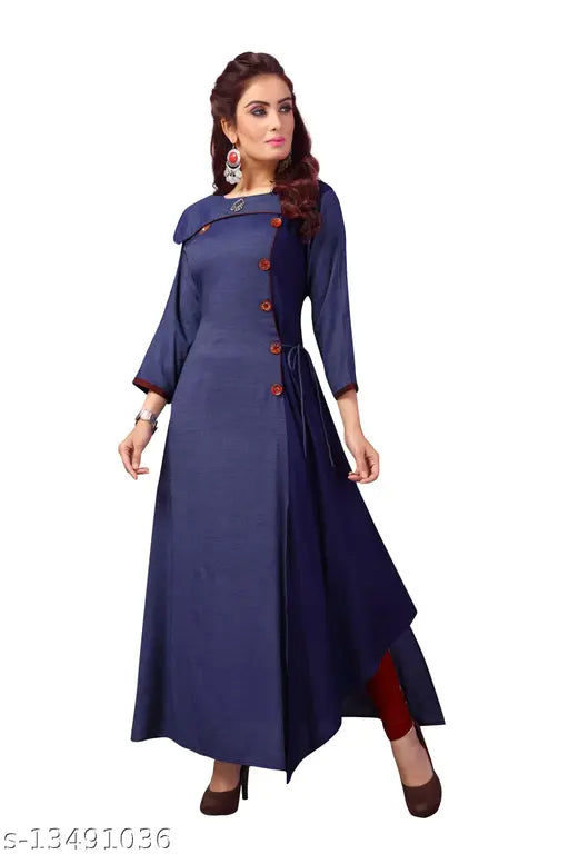 Rayon solid-colored three-quarter sleeve designer kurti by Madhuram Textiles, Indian ethnic wear