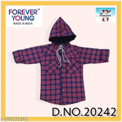 Cotton blend long sleeve shirt with printed net pattern for boys aged 2-11 years, Forever Young Boys Hoddies Shirt from India