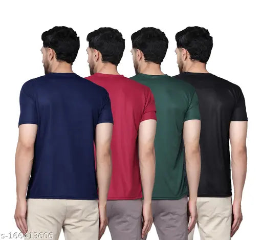 Black, bottle green, maroon, navy blue Garmin Drifit active men's t-shirts combo - premium polyester round neck tees, stylish & breathable, available in S, M, L, XL, XXL