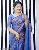 Rich gold Lichi silk Kanjivaram Banarasi saree with blouse piece, intricate jacquard art and Georgette fabric