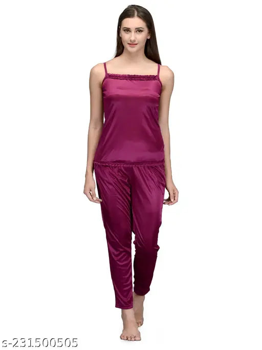 Satin top & pajama set, 12 colors, XS-XL, luxurious Indian-made sleepwear for women