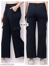 Premium cotton wide leg 4-pocket cargo trousers, relaxed fit with elasticized waistband, solid color for versatile style
