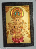 Gold foil synthetic resin Ganesh wall hanging, 9x12 inches - Hindu deity decor for home or office