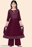 Ethnic floral printed Georgette kurti & Sharara set with Dupatta for girls, India origin. Comfortable party/wedding wear, sizes 4-12 years