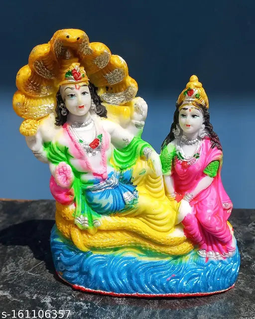 Laxmi Narayana ji statue, poly resin collectible idol. Indian art toy culture, trendy figurine of Narasimha (16cm x 12cm x 5cm)