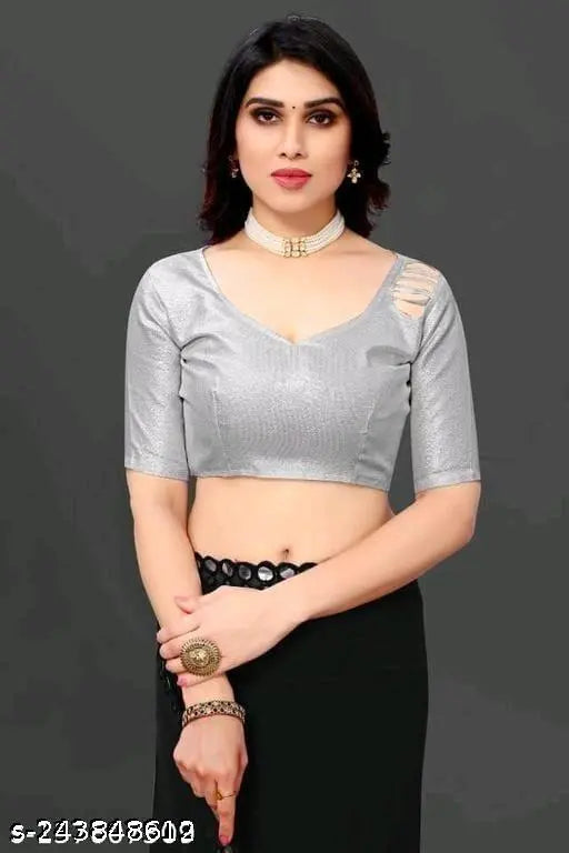 Georgette cut work saree, faux plastic mirror work, Indian party wear, solid net & Banarasi silk blouse