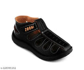 Black synthetic leather Delta velcro casual sandals for kids, ideal for ages 9 months to 6 years