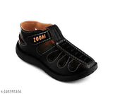 Black synthetic leather Delta velcro casual sandals for kids, ideal for ages 9 months to 6 years