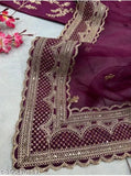 Designer Vichitra Silk saree with sequin work, Indian party wear, free size