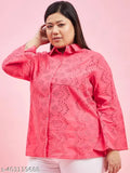 Solid cotton long-sleeved top, "Austivo Shiply Embroidery" in dirty pink, women's size XXXL or similar for bust 44 in, length 28 in. (India)