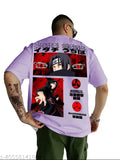 Cotton oversized Itachi Uchiha Akatsuki anime lavender t-shirt for men and women, printed pattern on short sleeves