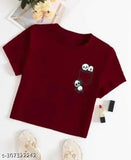 Cotton blend pocket panda crop top t-shirt for women and girls, playful printed net design on short sleeves