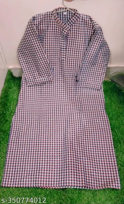 Blue woolen straight kurti with 3/4 sleeves, perfect for winter casual or formal wear. Available sizes M-4XL. High-quality woolen fabric, checkered design, and full-length frock