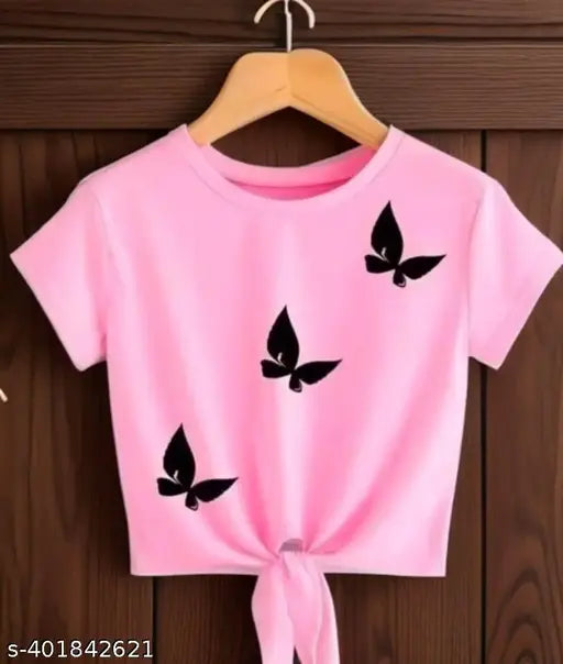 Cotton Cambric butterfly print t-shirt for women and girls, vibrant design on Indian clothing rack