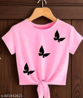 Cotton Cambric butterfly print t-shirt for women and girls, vibrant design on Indian clothing rack