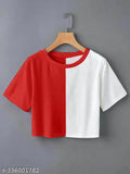 Cotton blend oversize colorblocked t-shirt for women, latest printed casual style with short sleeves