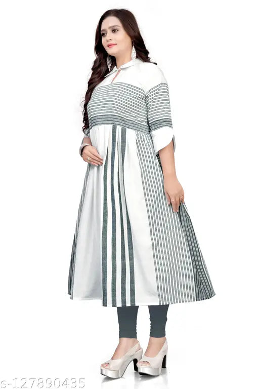Pure cotton Anarkali Kurta, three-quarter sleeves, vibrant print design. Women's fashion on mannequin