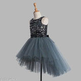 Grey sequin embellished net dress for girls party wear, 1-2 years, Indian origin