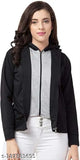 Solid black fleece women's jacket, full sleeve and double zipper, casual wear for sizes S-XXXL