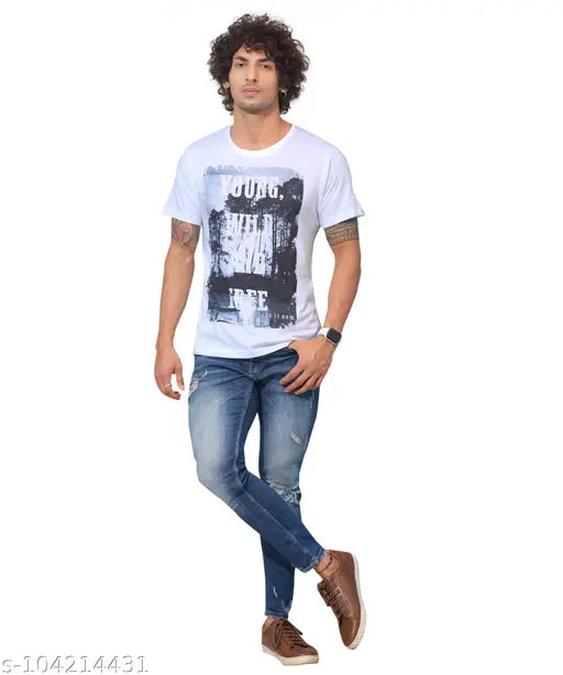 Striped polyester men's t-shirt (M: 40in chest, 26.5in length / XL: 44in chest, 27.5in length)