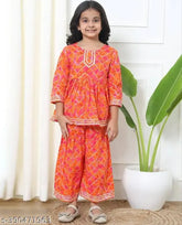Printed cotton Girls Lahariya Sharara Set, three-quarter sleeves, 9-10 years, Indian Ethnic wear