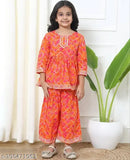 Printed cotton Girls Lahariya Sharara Set, three-quarter sleeves, 9-10 years, Indian Ethnic wear